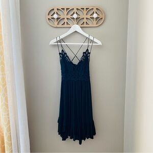 Free People Adella Scoop Neck Empire-Waist Dress Black Sz Small